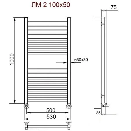 Полотенцесушитель водяной Ника Modern ЛМ 2 100/40 с вентилями