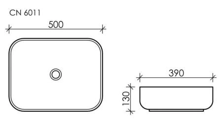 Умывальник чаша накладная прямоугольная Element 500x390x130мм