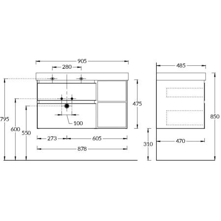Тумба Kerama Marazzi CUBO КУБО CU.90Lh\MAL левая подвесная с ящиками 90, мальва матовая-древесная