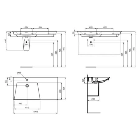 Ideal Standard La Dolce Vita Раковина подвесная 106х53.5см., sx, с 1 отв., цвет: белый