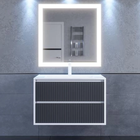 Тумба под раковину для ванной Uperwood Next Premium подвесная, 100 см, белая/графит, 2 ящика