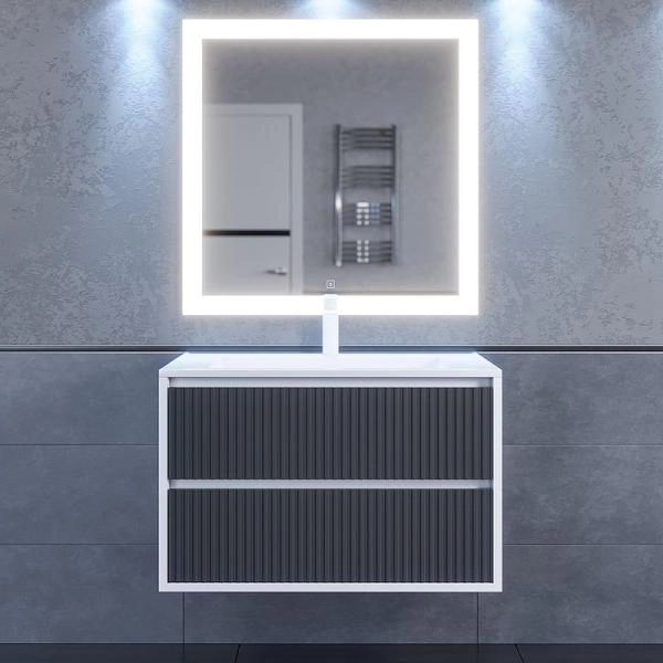 Тумба под раковину для ванной Uperwood Next Premium подвесная, 100 см, белая/графит, 2 ящика