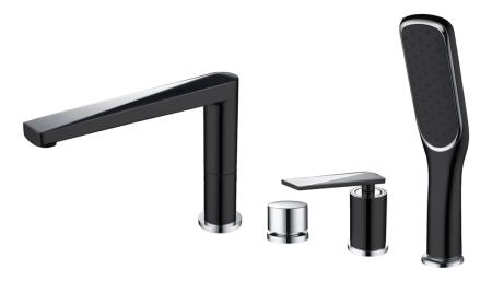 Смеситель врезной на борт ванны Boheme VENTURO черный + хром 370-B