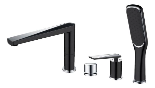 Смеситель врезной на борт ванны Boheme VENTURO черный + хром 370-B