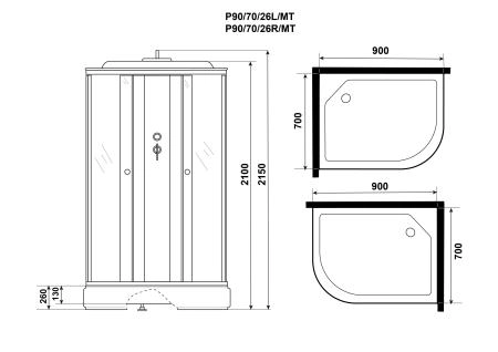 Душевая кабина Niagara Promo P90/70/26L/MT (900х700х2150)