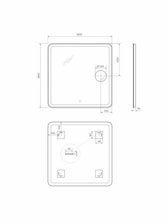 Зеркало Belbagno SPC-MAR-900-600-LED-BTN Led подсветка вкл/выкл 900x30x600
