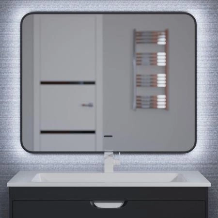 Зеркало для ванной с подсветкой Uperwood Modul 100*80 см, бесконтактный сенсор, антизапотевание, черное, холодная подсветка