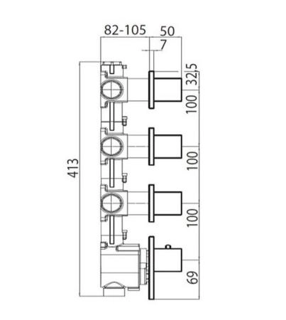 Скрытая часть термостата для душа и ванны Bossini Outlets Z030202000 на 3 выхода