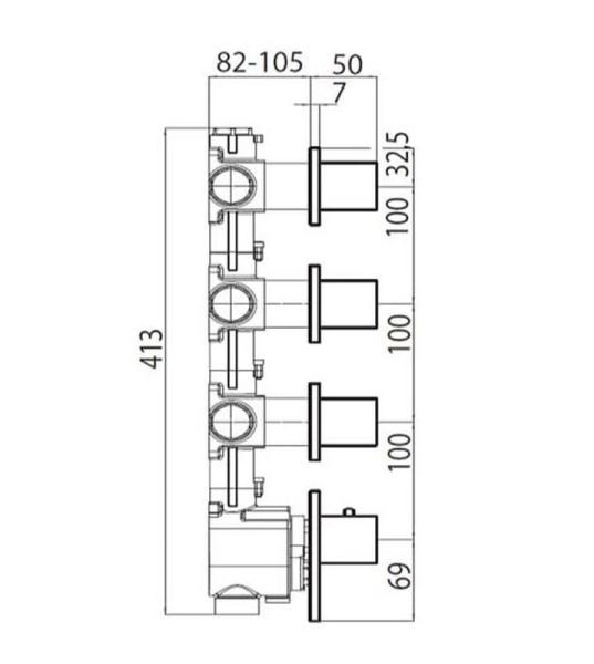 Скрытая часть термостата для душа и ванны Bossini Outlets Z030202000 на 3 выхода