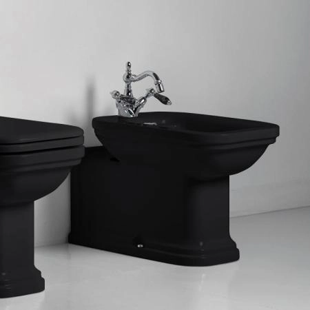 Kerasan Waldorf Биде напольное пристенное удлиненное "Prolongato" 65х37см с 1 отв. под смеситель, цвет: черный/хром