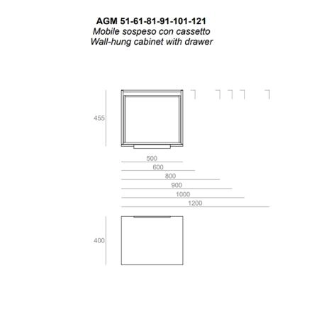 SIMAS AGILE Тумба подвесная 50x46xh40 см, для раковины AG51, 1 ящик, ручка матовый хром, цвет: OXIDE