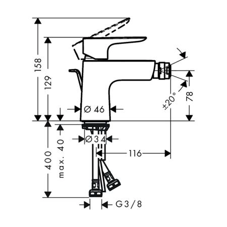 Hansgrohe Talis E Смеситель для биде на 1 отв, с донным клапаном, излив 116мм, цвет: черный матовый