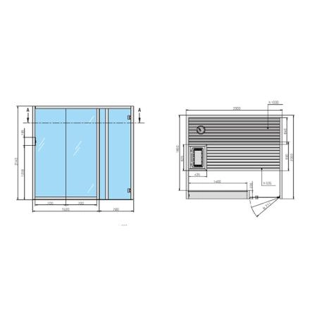 Effegibi Yoku S Glass Сауна 230x200х214см, угловая DX, цвет: осина термообработанная