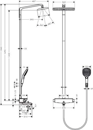 Душевая система Hansgrohe Raindance 27113400 Select Showerpipe 360 с термостатом для ванны белый хром