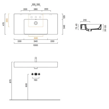 Catalano Premium Раковина 100x47см чаша в центре, без отв., цвет: белый глянцевый