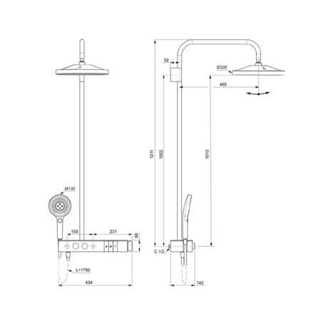 Ideal Standard Solos Душевая система с термостатическим смесителем, держатель для лейки, 3-функциональный (Rain, Silkrain, SecondSkin) круглый пластиковый верхний душ 30см., ручной душ 3-х фукциональный, шланг 175см., цвет: черный матовый