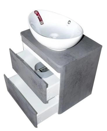 Тумба Style Line Elfante Атлантика 60 подвесная, Люкс бетон темный, (2 ящ.), со столешницей МДФ, PLUS