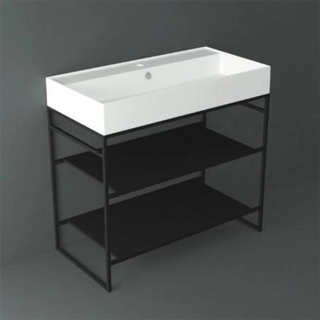 Simas Agile Структура металлическая 91x46xh72см, напольная, для раковины с 1 отв., AG91, с 2 полками, цвет: черный матовый