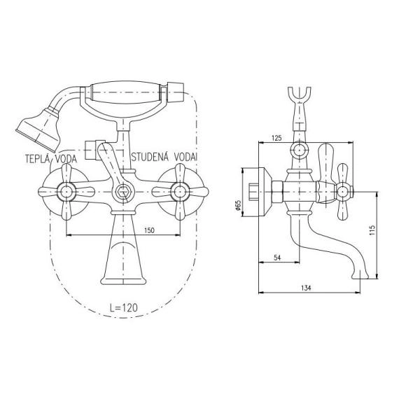 Смеситель Rav Slezak MORAVA RETRO MK559.5/2SM для ванны, цвет Бронза с верхним душем