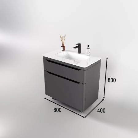 Тумба напольная Style Line Марелла 80 (2 ящ.) Люкс антискрейтч серый, PLUS