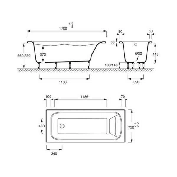 Ванна Jacob Delafon ELITE E6D031-00 170x75 см
