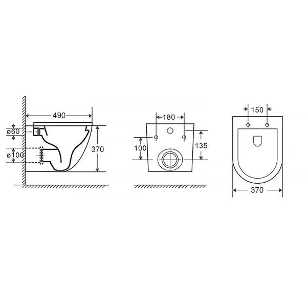 Унитаз подвесной Azario Grado 370х490х370 безободковый, с быстросъемныйм сидением микролифт, серый матовый (AZ-0046 SP MDG)