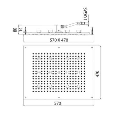 BOSSINI DREAM-RECTANGULAR Верхний душ 570x470 мм, с 12 LED RGB, блок питания/управления, Cromoterapia, цвет: белый матовый