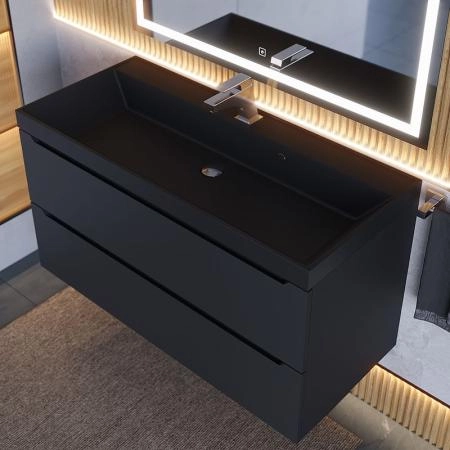 Тумба с раковиной Uperwood Tanos-Classic Quartz 100 см, черная/уголь