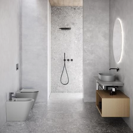 Catalano Zero Унитаз напольный 55x35см, безободковый, смыв Tornado, покрытие Twinglaze+, цвет: Cemento Satinato