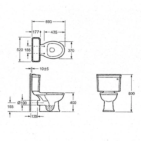 Унитаз Magliezza Retro 7011 (горизонтальный выпуск) в комплекте с крепежем