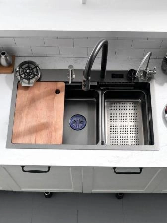 Мойка кухонная Esbano CASCADE-2 750х450х220 оружейная сталь PVD покрытие