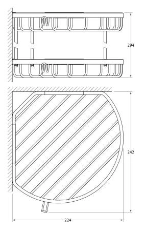 Полочка-решетка FBS Ryna RYN 026 с крючками угловая 2-х ярусная 26/26 cm хром