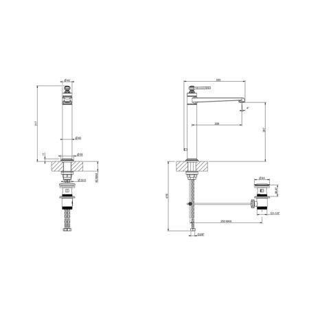 Gessi Venti20 Смеситель для раковины, на 1 отв., высокий, с донным клапаном, цвет: Copper PVD