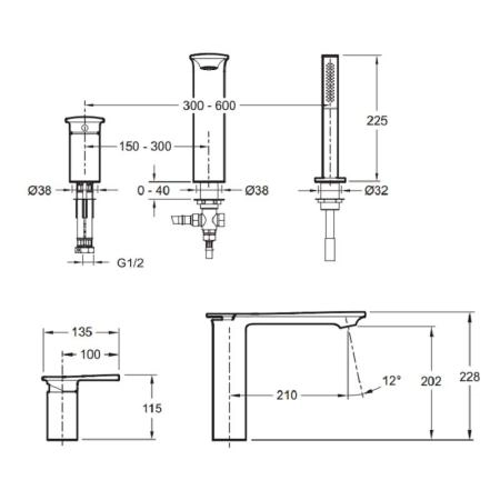 Смеситель Jacob Delafon STANCE E14774-CP на борт ванны хром