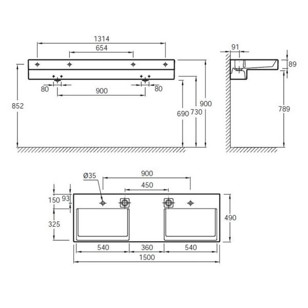 Раковина Jacob Delafon TERRACE EXA112-00 150 см подвесная двойная