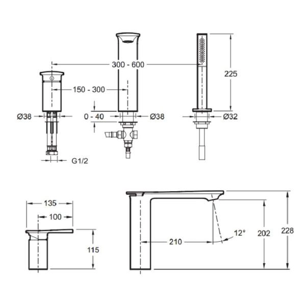 Смеситель Jacob Delafon STANCE E14774-CP на борт ванны хром
