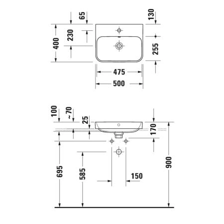 Duravit Happy D.2 Plus Раковина накладная, 50х40см., с 1 отв., выпуск с керамической крышкой, WonderGliss, цвет: Anthracite matt/белый