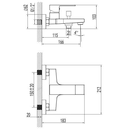 Смеситель для ванны Azario EDDIE с ручным душем, хром (AZ-WQY238207C)