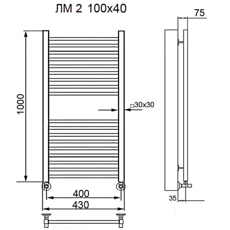 Полотенцесушитель водяной Ника Modern ЛМ-2 100/50 RAL9016 белый матовый комплект люкс