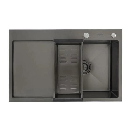 Кухонная мойка Gappo GS7850-6R 780x500x215mm 0.8мм с коландером Черный чаша справа