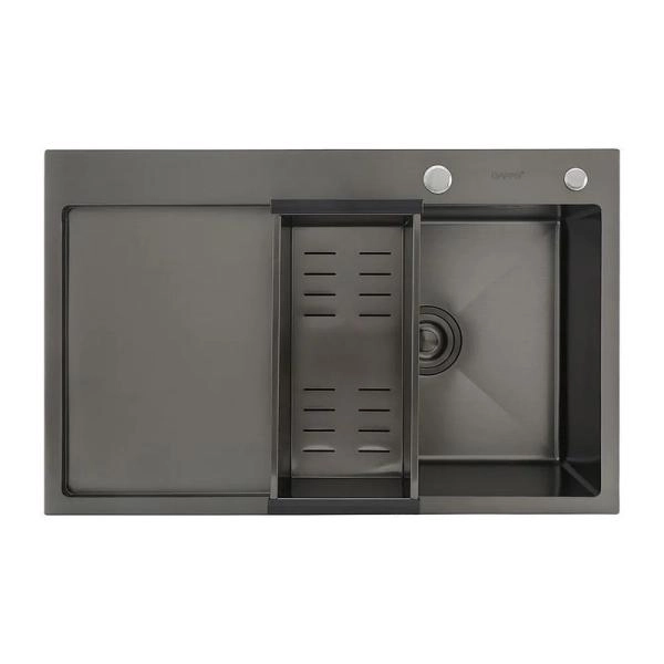 Кухонная мойка Gappo GS7850-6R 780x500x215mm 0.8мм с коландером Черный чаша справа