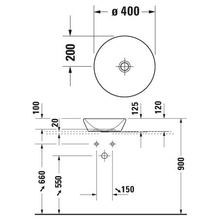 Duravit D-Neo Раковина Ø40см., накладная, без перелива, без отв., цвет: белый