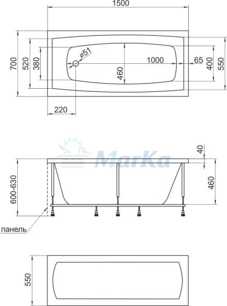 Ванна 1Marka VIOLA 150x70 см без гидромассажа
