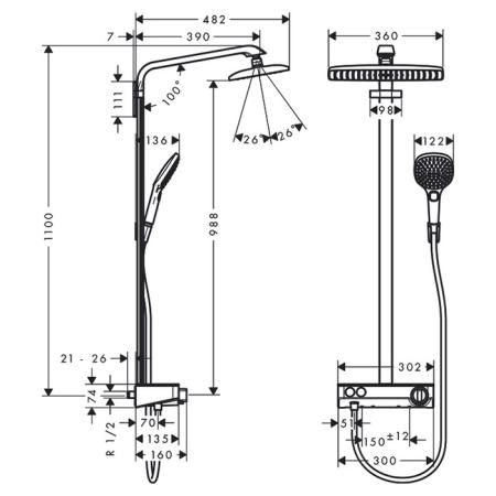 Hansgrohe Raindance E 360 ST SHP Душевая система, с верхним душем 36х19см., ручным дешем, и термостатическим смесителем, цвет: хром