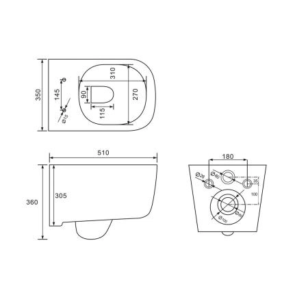 Унитаз подвесной Vincea Core VT1-28 безободковый, цвет белый, ультратонкое soft-close сиденье