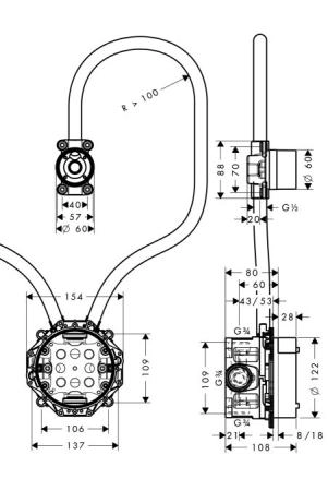 Axor Citterio 16180180 Скрытая часть для электронного смесителя Axor настенного монтажа