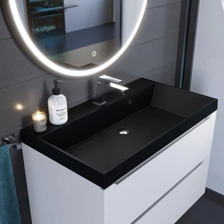 Раковина кварцевая комнаты Uperwood Classic Quartz 80 см, черная матовая, космос