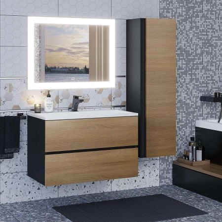 Тумба с раковиной для ванной для ванной Uperwood Barsa 70 см, раковина белая, подвесная тумба черная/дуб сонома