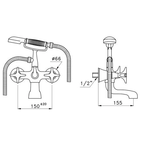 Stella 130 Смеситель для ванны 3274/306 с ручным душем, цвет: хром