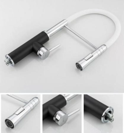 Смеситель для кухни Frap F4452-7 белый-черный, гибкий излив